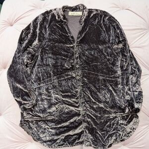 We The Free Brown Crushed Velvet Top Shirt Button Down 3/4 Sleeve